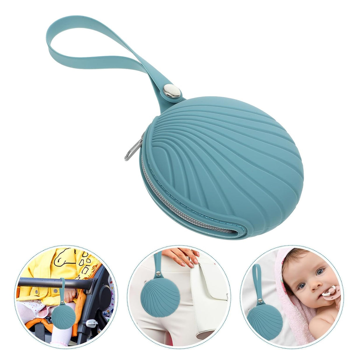 Portable Silicone Pacifier Storage Bag Organizer Soft Blue Case for Teething and Napkins, Suitable for Backpack or Hanging on Trousers Belt