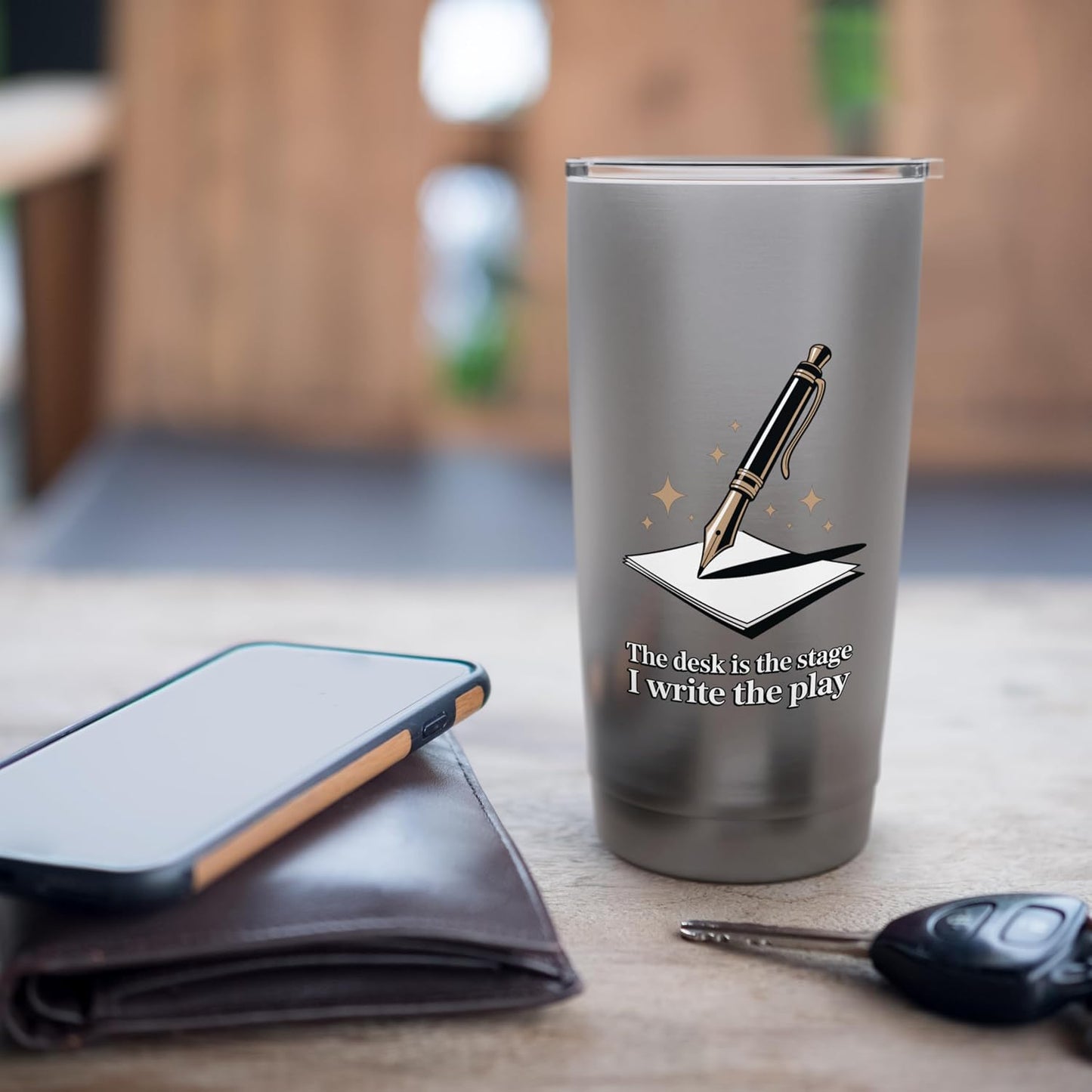 The Desk Is My Stage Motivational Workspace Stainless Steel Insulated Tumbler
