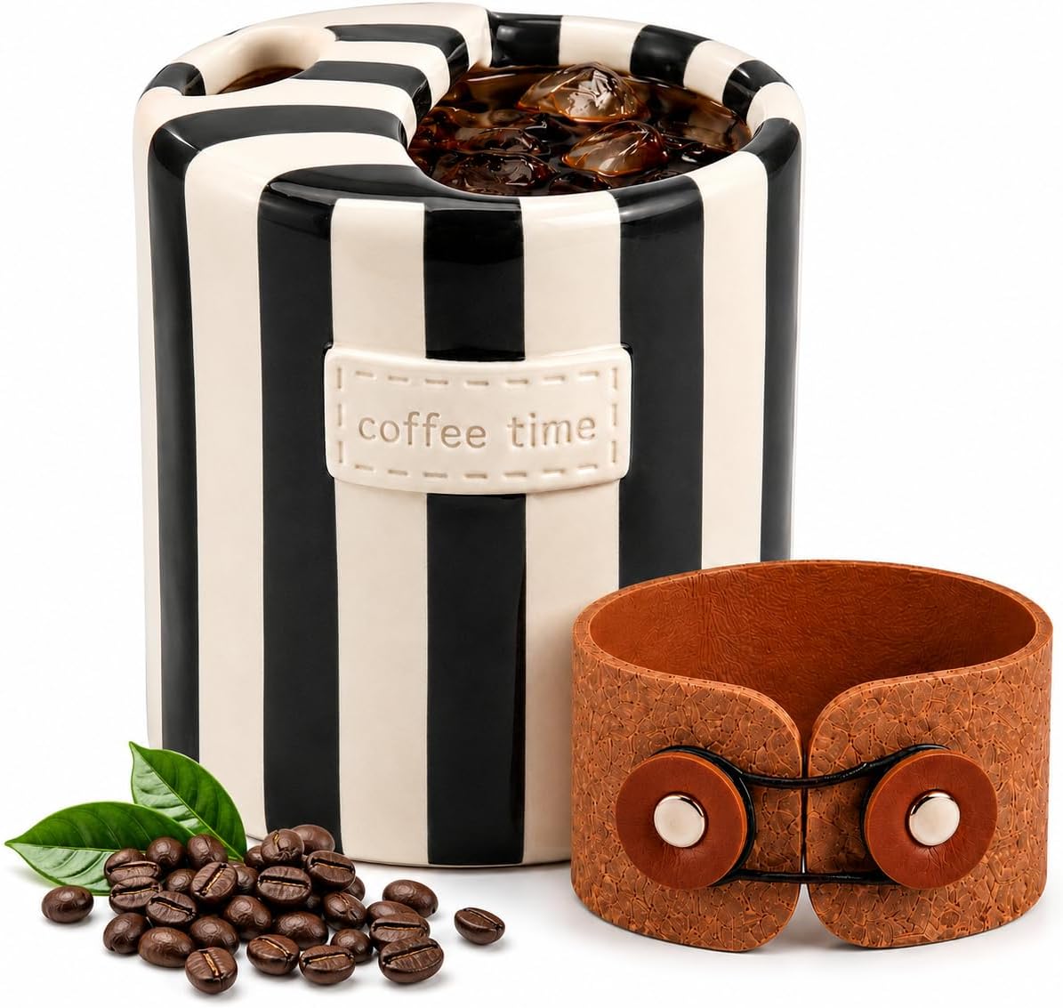 Shelprojsu 10oz Ceramic Travel Coffee Mug,Ceramic Mug with Sip hole Hand Painted Coffee Mugs with Sleeve Cup,Can Work as a Gift Ideal for Coffee Lovers (Brown)