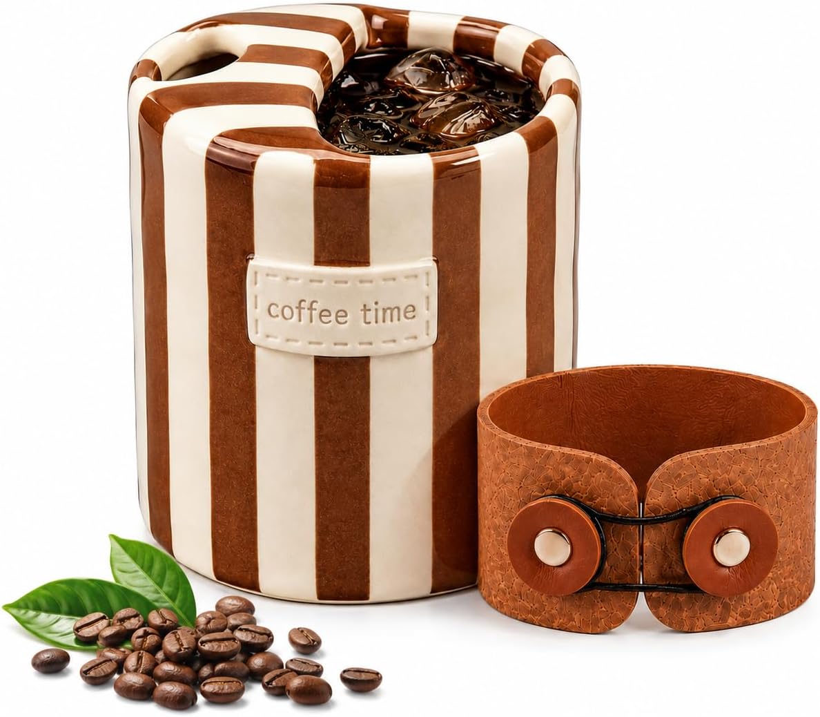 Shelprojsu 10oz Ceramic Travel Coffee Mug,Ceramic Mug with Sip hole Hand Painted Coffee Mugs with Sleeve Cup,Can Work as a Gift Ideal for Coffee Lovers (Brown)