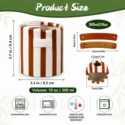 Shelprojsu 10oz Ceramic Travel Coffee Mug,Ceramic Mug with Sip hole Hand Painted Coffee Mugs with Sleeve Cup,Can Work as a Gift Ideal for Coffee Lovers (Brown)