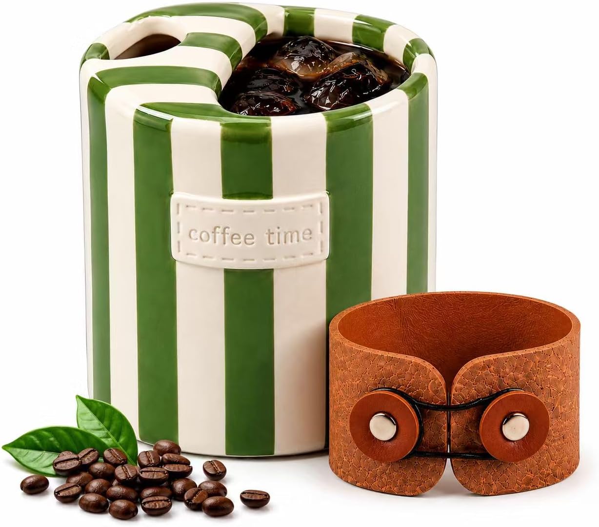 Shelprojsu 10oz Ceramic Travel Coffee Mug,Ceramic Mug with Sip hole Hand Painted Coffee Mugs with Sleeve Cup,Can Work as a Gift Ideal for Coffee Lovers (Brown)