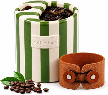 Shelprojsu 10oz Ceramic Travel Coffee Mug,Ceramic Mug with Sip hole Hand Painted Coffee Mugs with Sleeve Cup,Can Work as a Gift Ideal for Coffee Lovers (Brown)