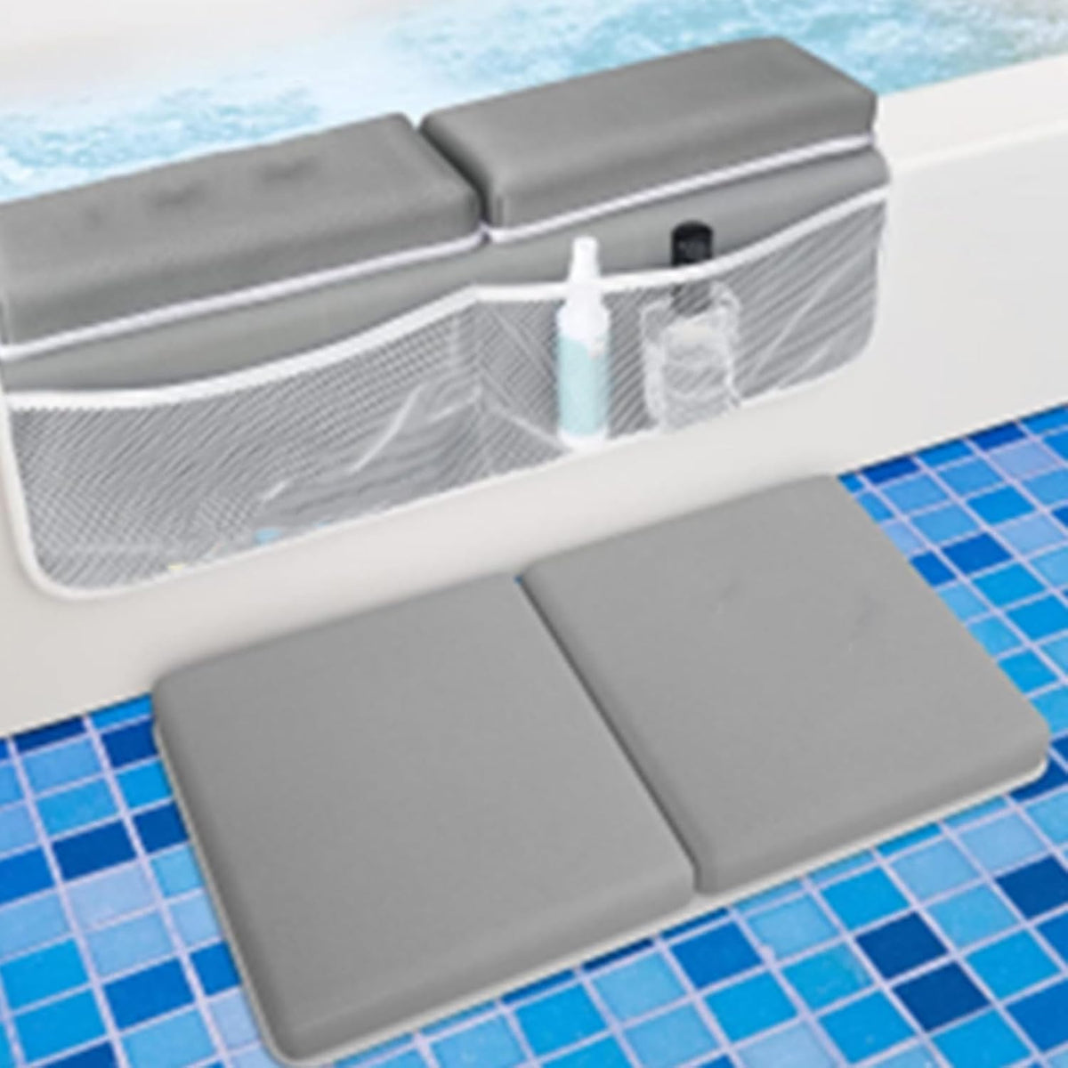 Baby Bath Kneeler and Elbow Rest Pad Set, Neoprene Sponge Filling Bath Kneeler Elbow Rest Pad, Non Slip Suction, Large Pocket, Easy Clean for