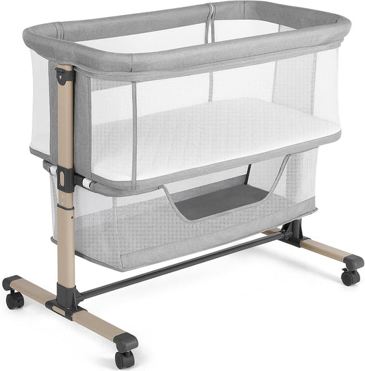 Bassinet Bedside Sleeper, Breathable and Adjustable, Light Grey