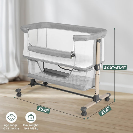 Bassinet Bedside Sleeper, Breathable and Adjustable, Light Grey