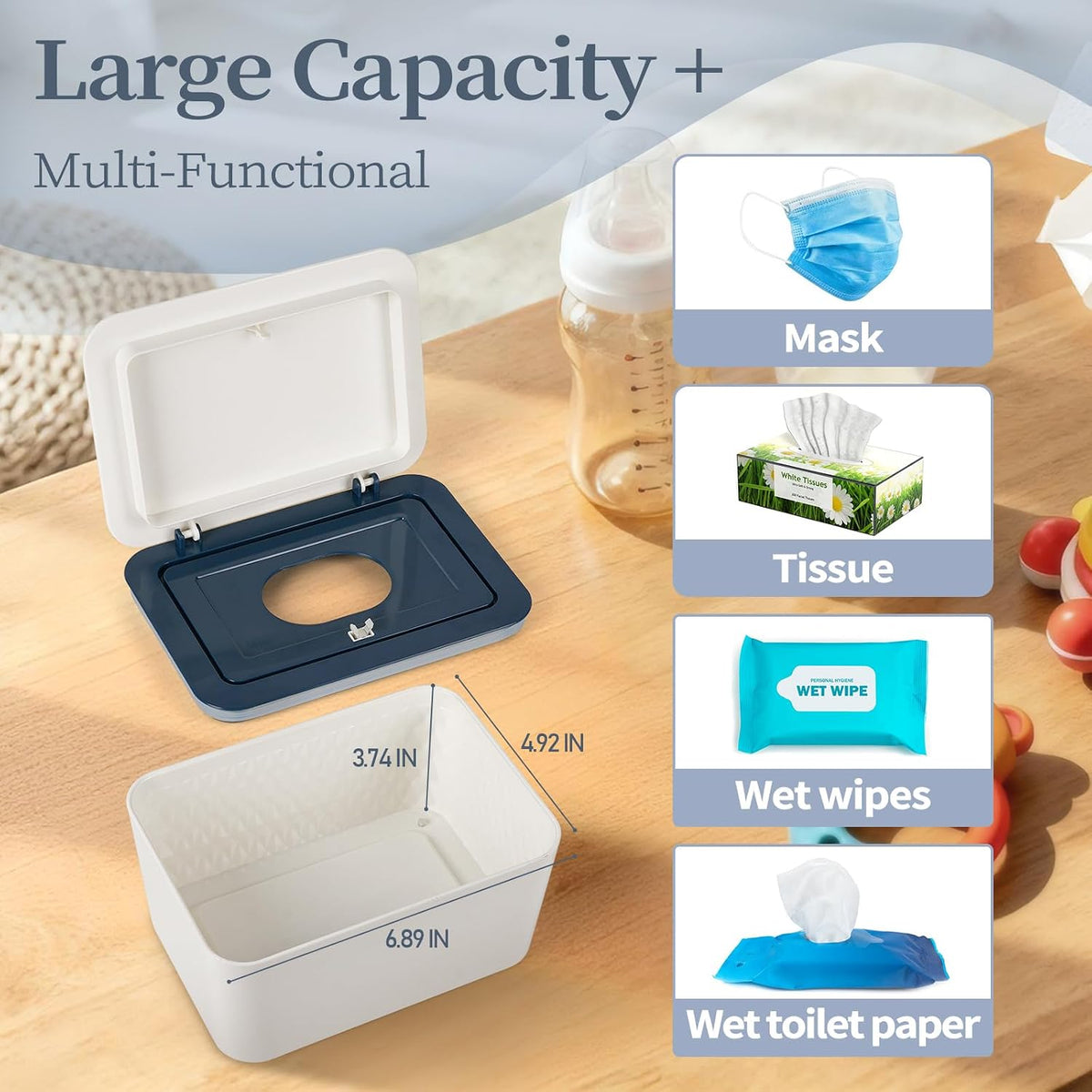 Baby Wipes Dispenser, One-Handed Operation Wipes Container, Grey