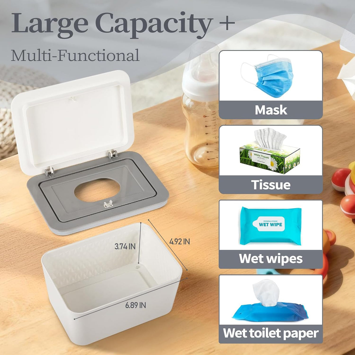 Baby Wipes Dispenser, One-Handed Operation Wipes Container, Grey