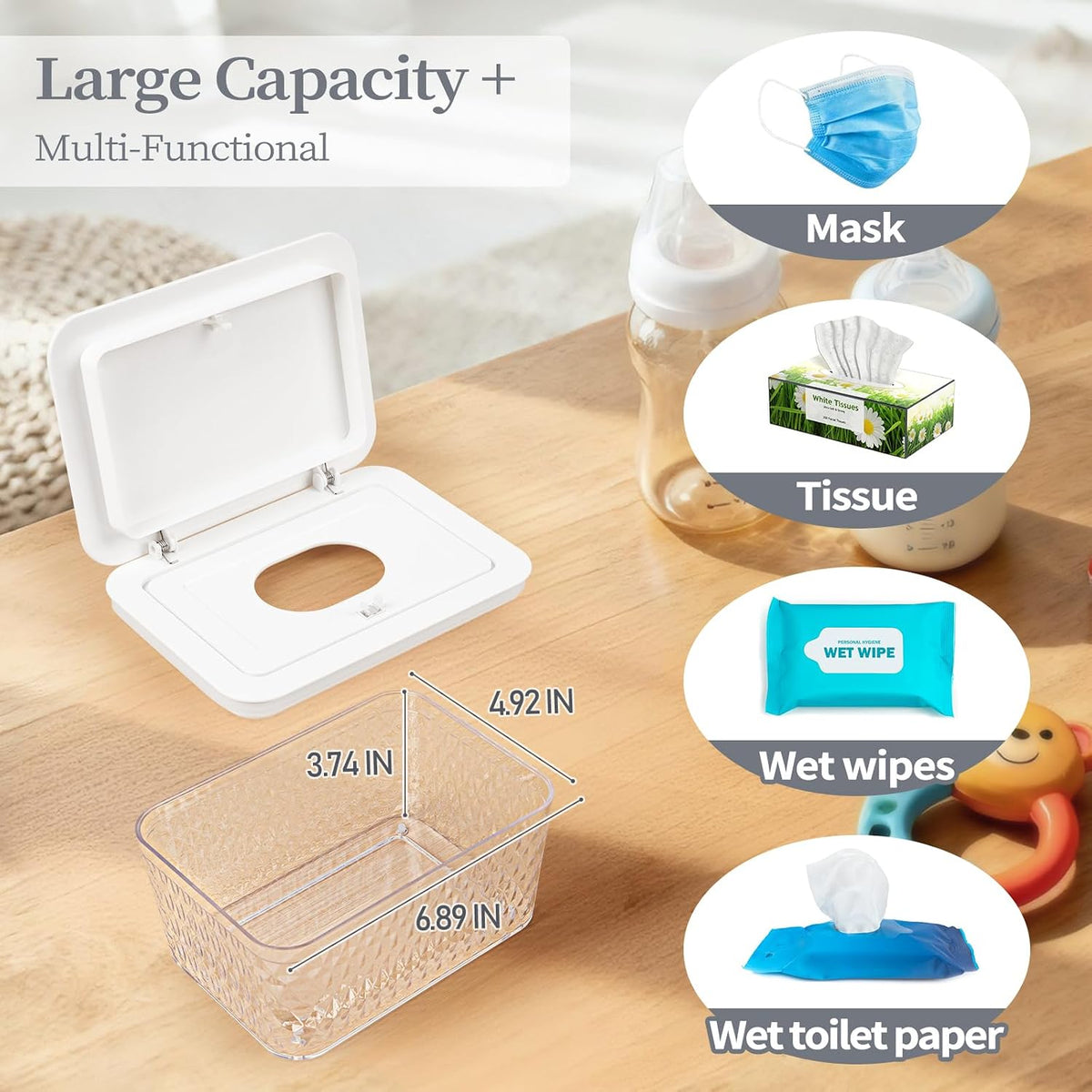 Baby Wipes Dispenser, One-Handed Operation Wipes Container, Grey