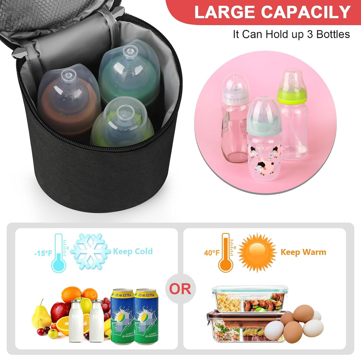 Breastmilk Cooler Bag, Insulated Baby Bottle Cooler Tote Bags for Nursing Mom Daycare