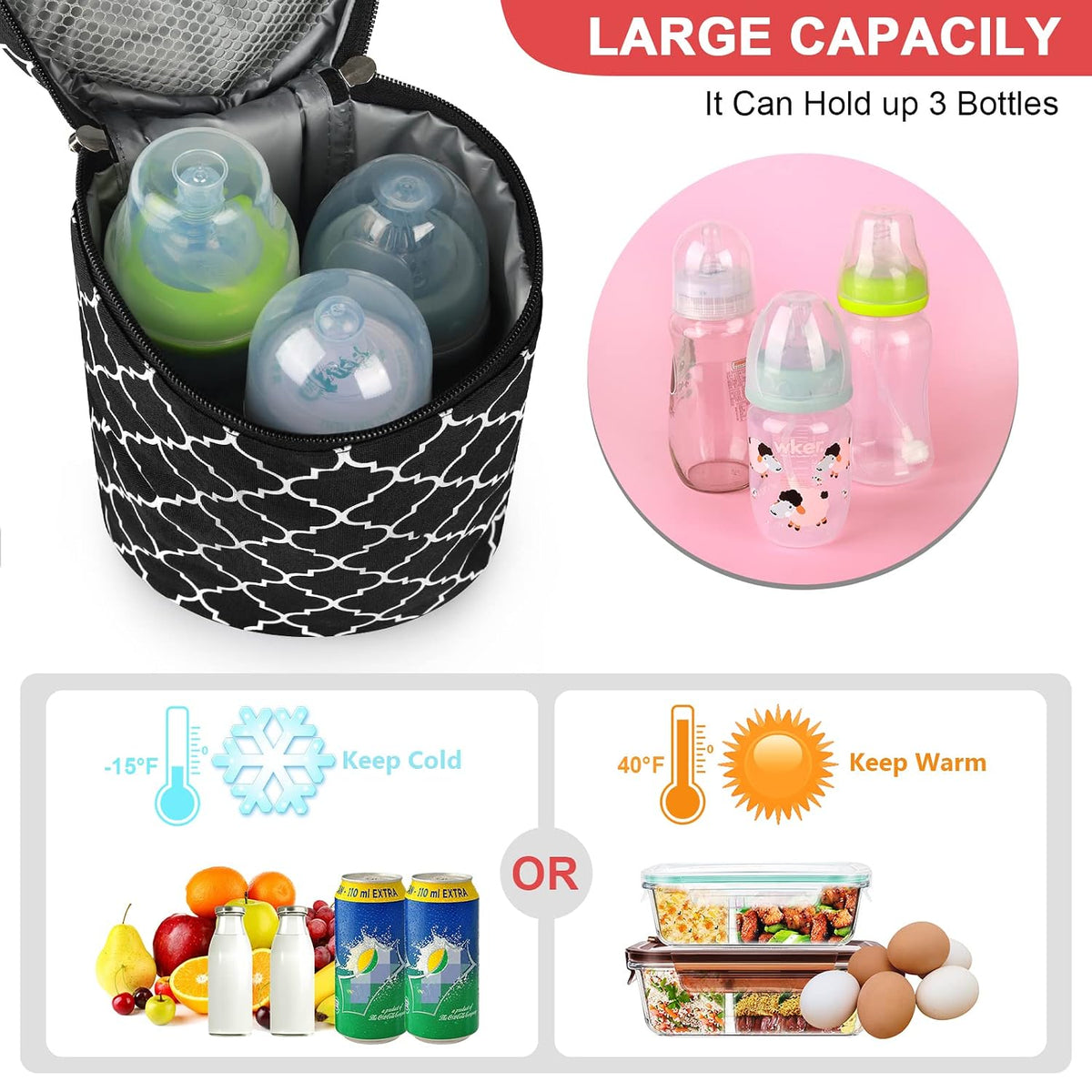 Breastmilk Cooler Bag, Insulated Baby Bottle Cooler Tote Bags for Nursing Mom Daycare