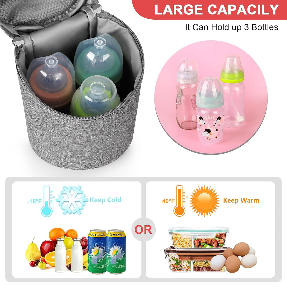 Breastmilk Cooler Bag, Insulated Baby Bottle Cooler Tote Bags for Nursing Mom Daycare