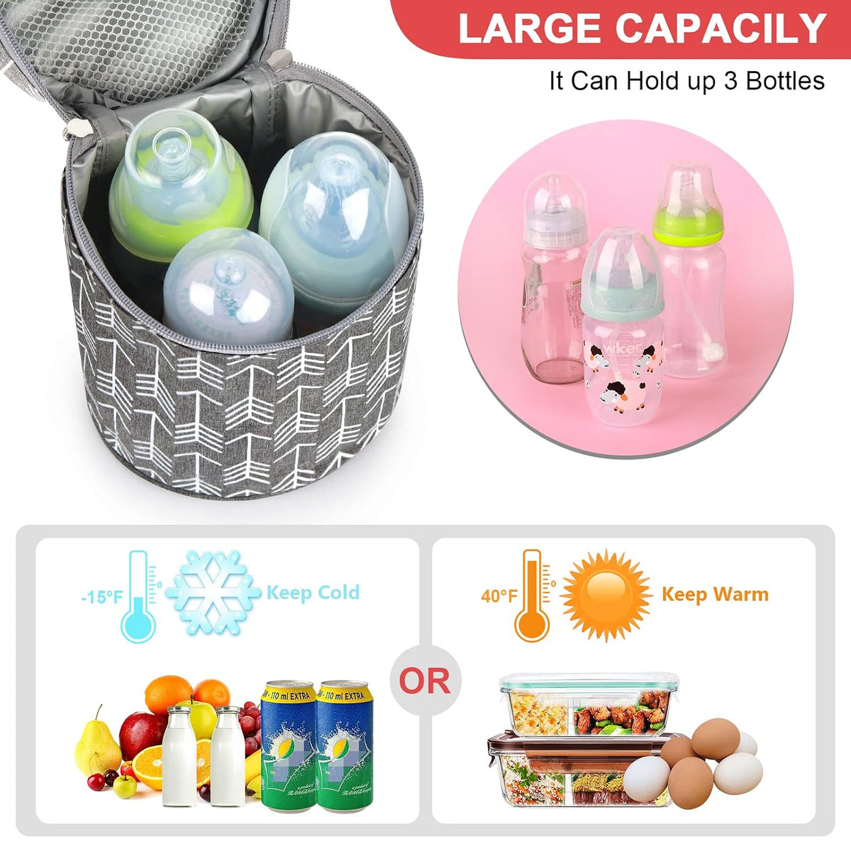 Breastmilk Cooler Bag, Insulated Baby Bottle Cooler Tote Bags for Nursing Mom Daycare