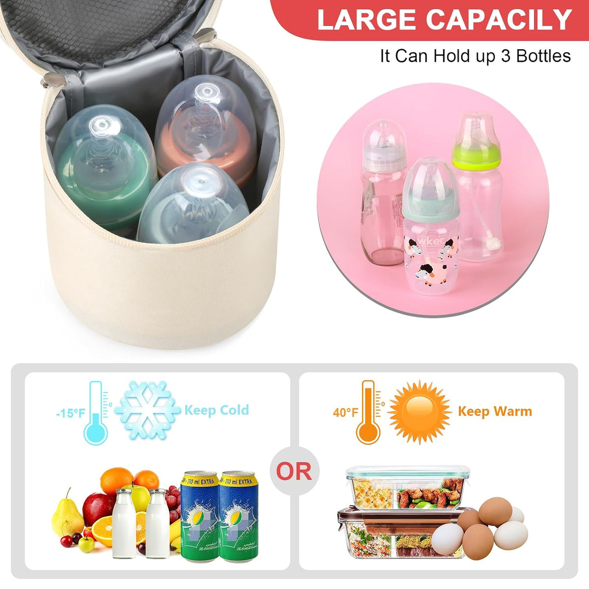 Breastmilk Cooler Bag, Insulated Baby Bottle Cooler Tote Bags for Nursing Mom Daycare