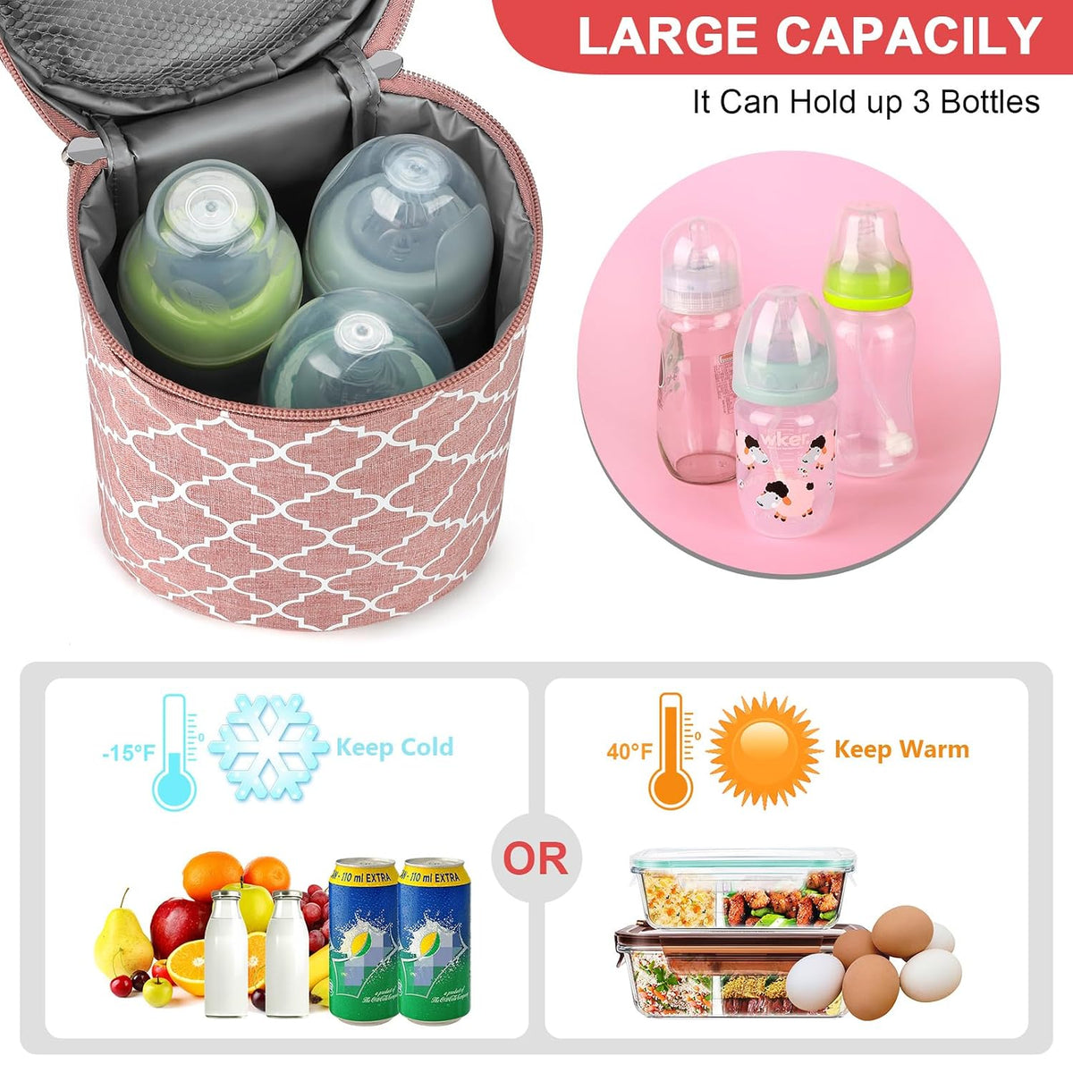 Breastmilk Cooler Bag, Insulated Baby Bottle Cooler Tote Bags for Nursing Mom Daycare