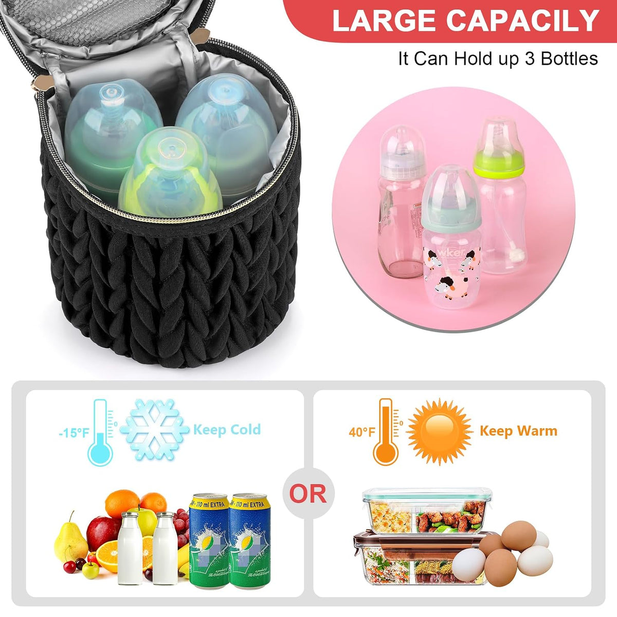 Breastmilk Cooler Bag, Insulated Baby Bottle Cooler Tote Bags for Nursing Mom Daycare