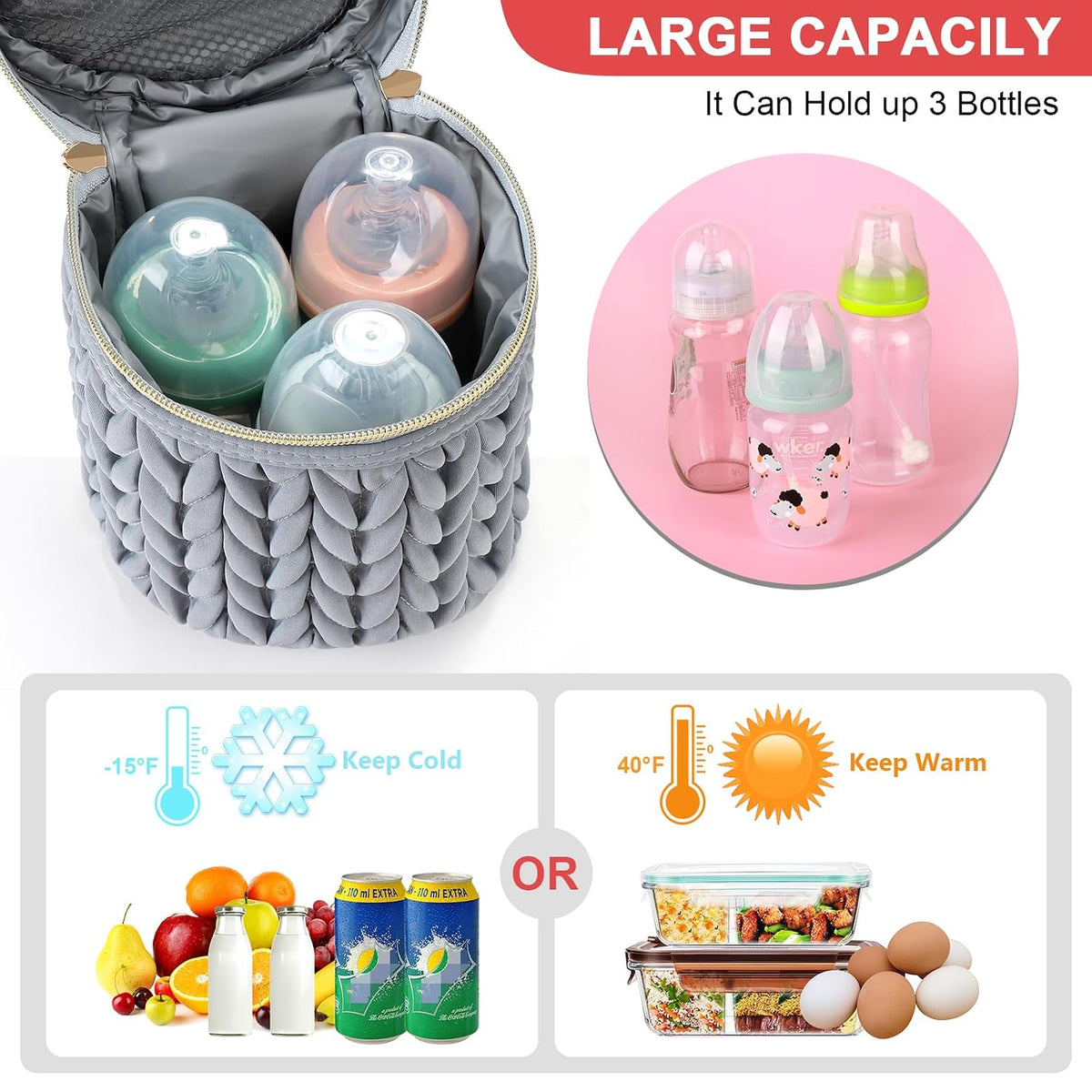 Breastmilk Cooler Bag, Insulated Baby Bottle Cooler Tote Bags for Nursing Mom Daycare