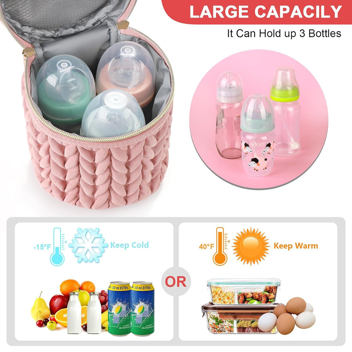 Breastmilk Cooler Bag, Insulated Baby Bottle Cooler Tote Bags for Nursing Mom Daycare