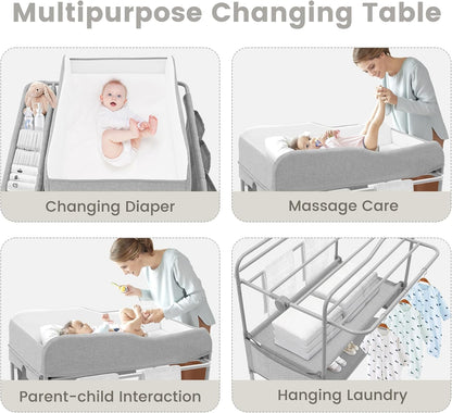 Portable Baby Diaper Changing Table, Foldable Diaper Changing Station, Waterproof Changing Table Height Adjustable Changing Station for Infant and Nursery, Mobile Changing Station