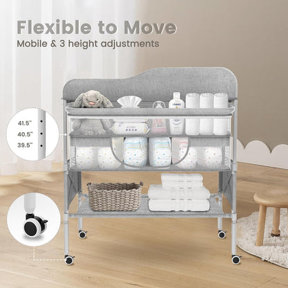 Portable Baby Diaper Changing Table, Foldable Diaper Changing Station, Waterproof Changing Table Height Adjustable Changing Station for Infant and Nursery, Mobile Changing Station
