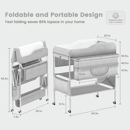 Portable Baby Diaper Changing Table, Foldable Diaper Changing Station, Waterproof Changing Table Height Adjustable Changing Station for Infant and Nursery, Mobile Changing Station