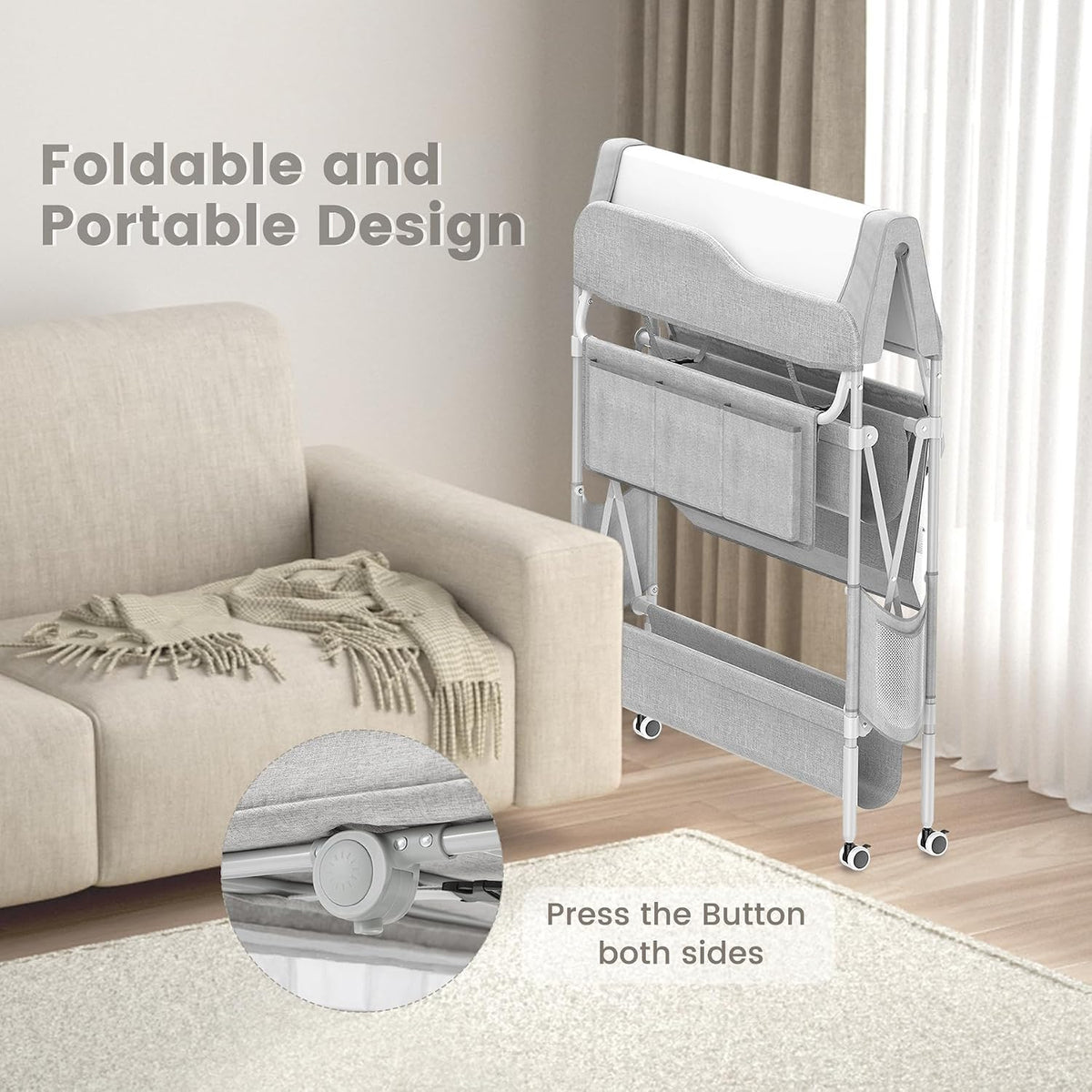 Portable Baby Diaper Changing Table, Foldable Diaper Changing Station, Waterproof Changing Table Height Adjustable Changing Station for Infant and Nursery, Mobile Changing Station