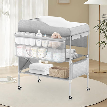 Portable Baby Diaper Changing Table, Foldable Diaper Changing Station, Waterproof Changing Table Height Adjustable Changing Station for Infant and Nursery, Mobile Changing Station