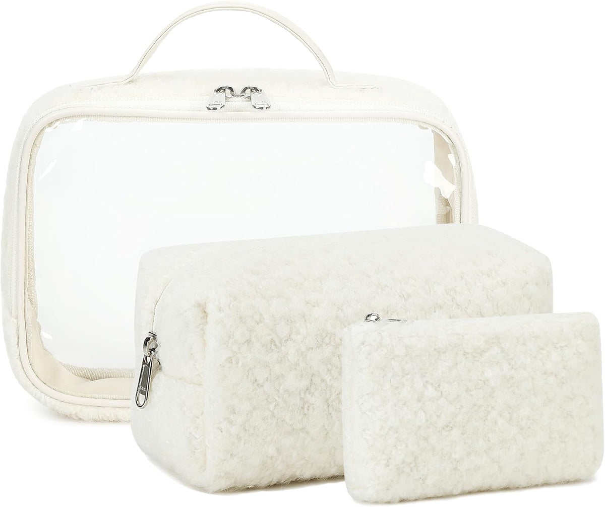 3Pcs Makeup Toiletry Bag for Women, Clear Packing Cubes Cosmetic Bag for Travel Women With Zipper Travel Essentials (Corduroy Floral 95)