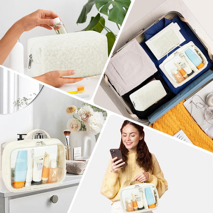 3Pcs Makeup Toiletry Bag for Women, Clear Packing Cubes Cosmetic Bag for Travel Women With Zipper Travel Essentials (Corduroy Floral 95)