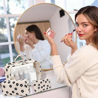 3Pcs Makeup Toiletry Bag for Women, Clear Packing Cubes Cosmetic Bag for Travel Women With Zipper Travel Essentials (Corduroy Floral 95)