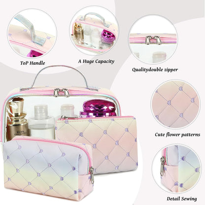 3Pcs Makeup Toiletry Bag for Women, Clear Packing Cubes Cosmetic Bag for Travel Women With Zipper Travel Essentials (Corduroy Floral 95)