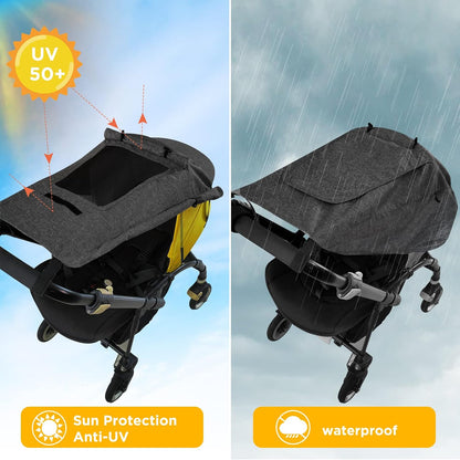 Buggy Sun Shade Universal Pram Sunshade Sun Cover for Strollers Pushchairs UV Protection Water Resistant Easy to Install, Deep Grey