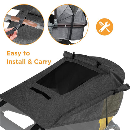 Buggy Sun Shade Universal Pram Sunshade Sun Cover for Strollers Pushchairs UV Protection Water Resistant Easy to Install, Deep Grey