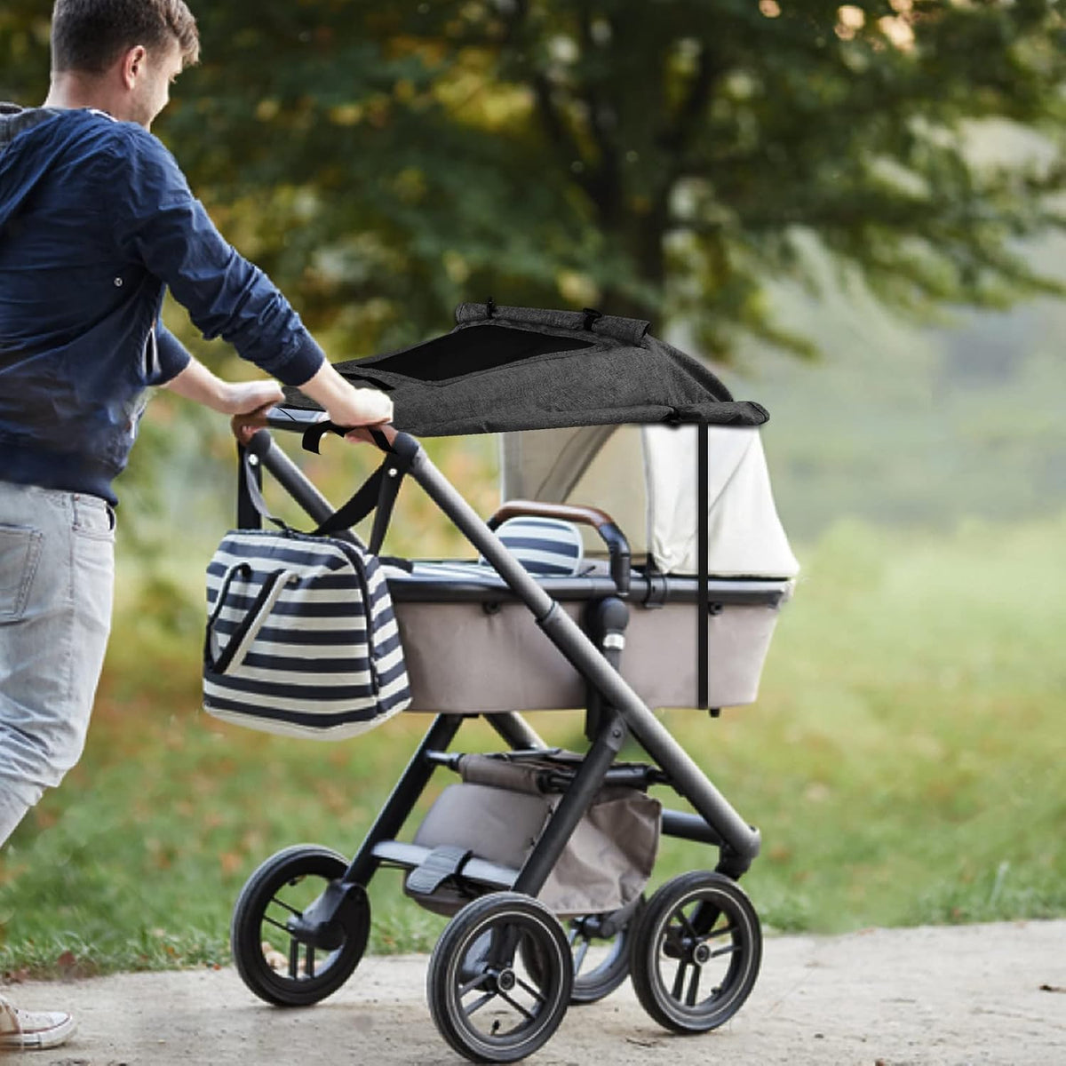 Buggy Sun Shade Universal Pram Sunshade Sun Cover for Strollers Pushchairs UV Protection Water Resistant Easy to Install, Deep Grey