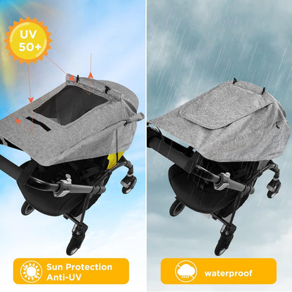 Buggy Sun Shade Universal Pram Sunshade Sun Cover for Strollers Pushchairs UV Protection Water Resistant Easy to Install, Deep Grey