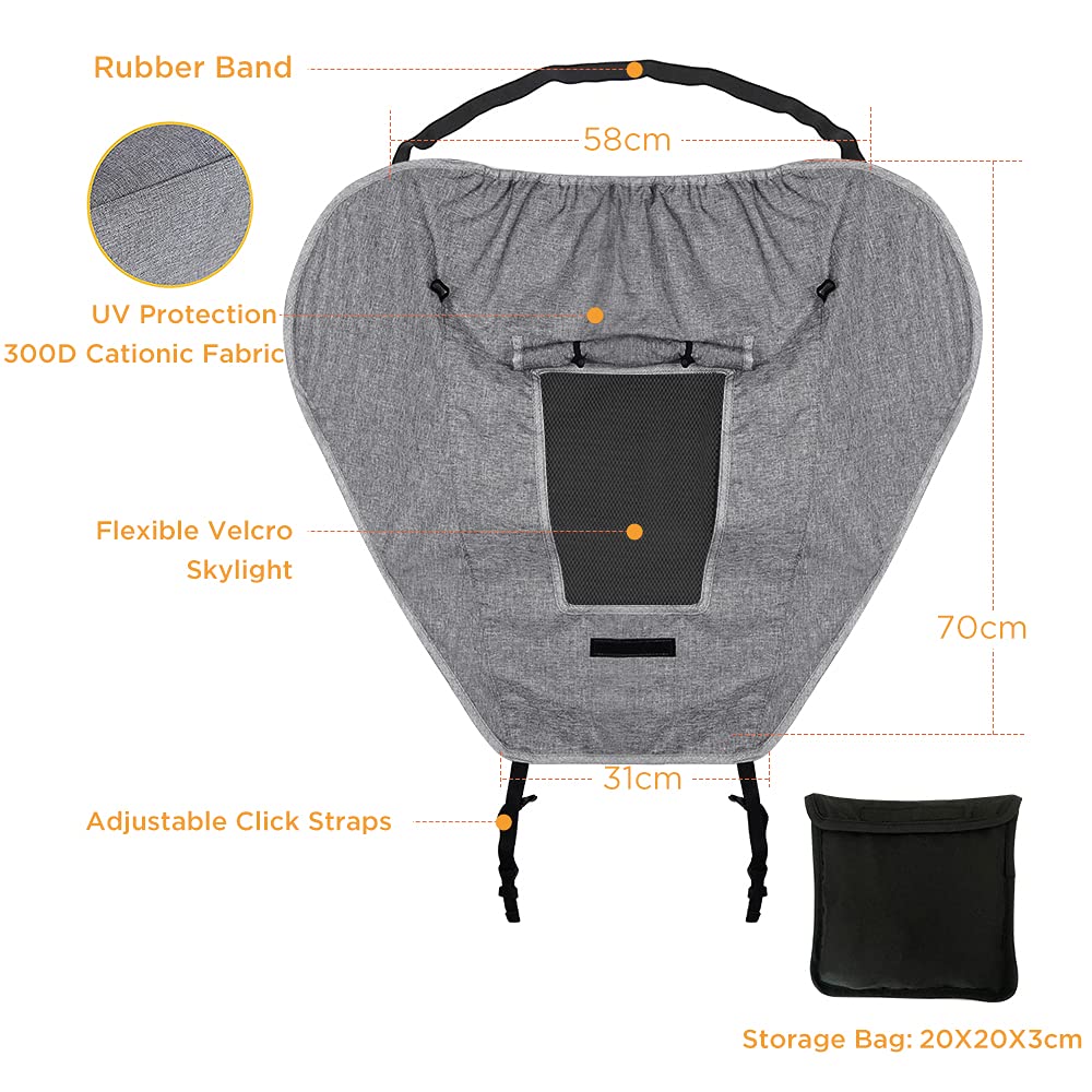 Buggy Sun Shade Universal Pram Sunshade Sun Cover for Strollers Pushchairs UV Protection Water Resistant Easy to Install, Deep Grey