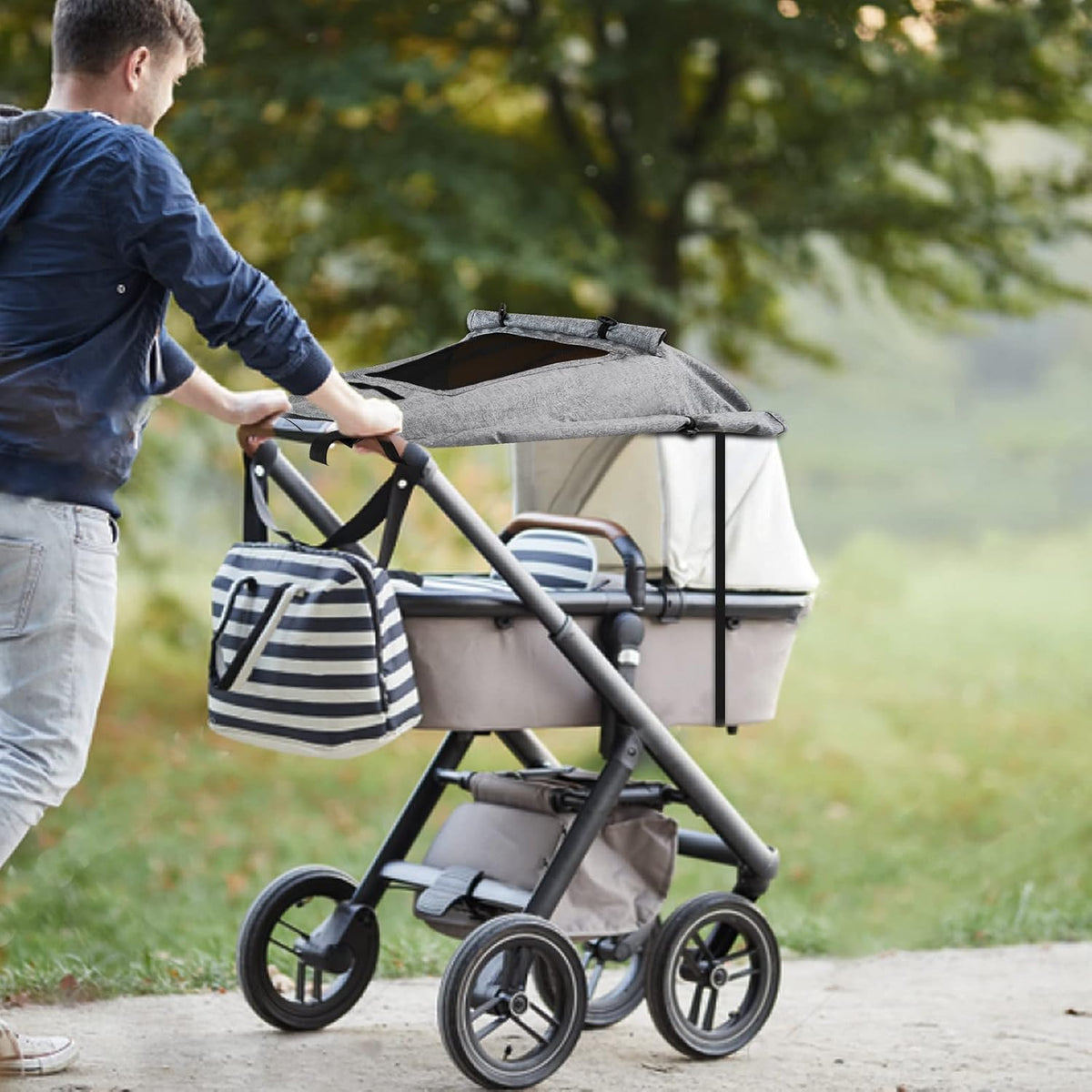 Buggy Sun Shade Universal Pram Sunshade Sun Cover for Strollers Pushchairs UV Protection Water Resistant Easy to Install, Deep Grey