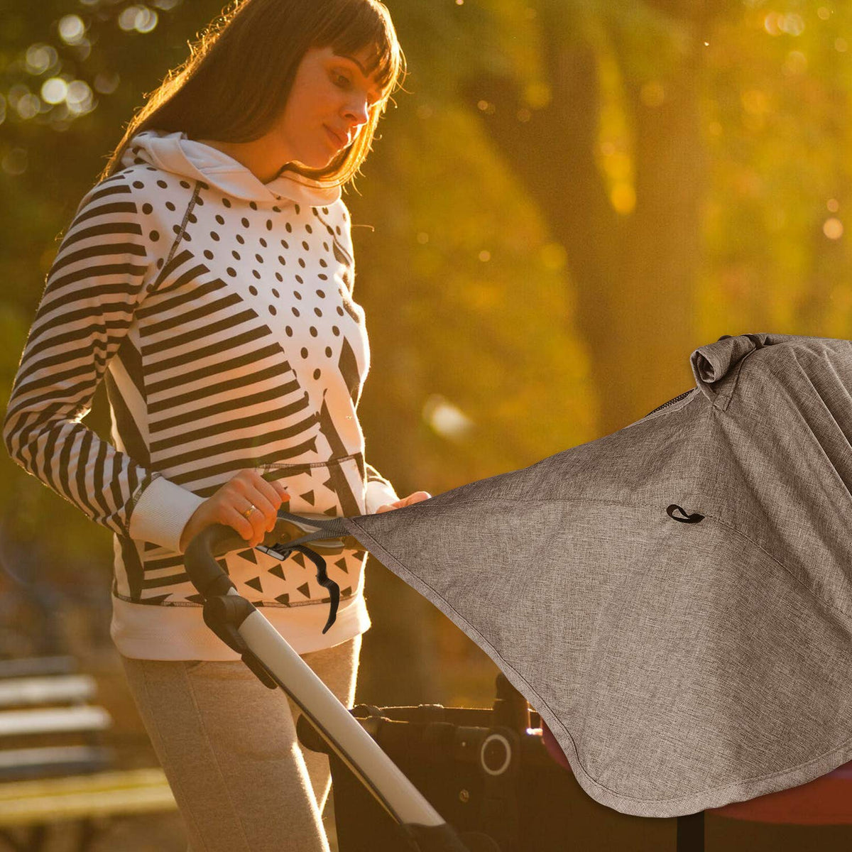 Buggy Sun Shade Universal Pram Sunshade Sun Cover for Strollers Pushchairs UV Protection Water Resistant Easy to Install, Deep Grey