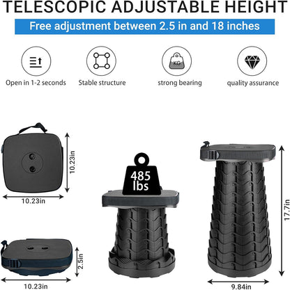Upgraded Folding Stool - 485lbs Load Capacity,Telescopic Stool,Portable Collapsible Seat for Camping,Fishing,Hiking,Travel (Square-Pink)
