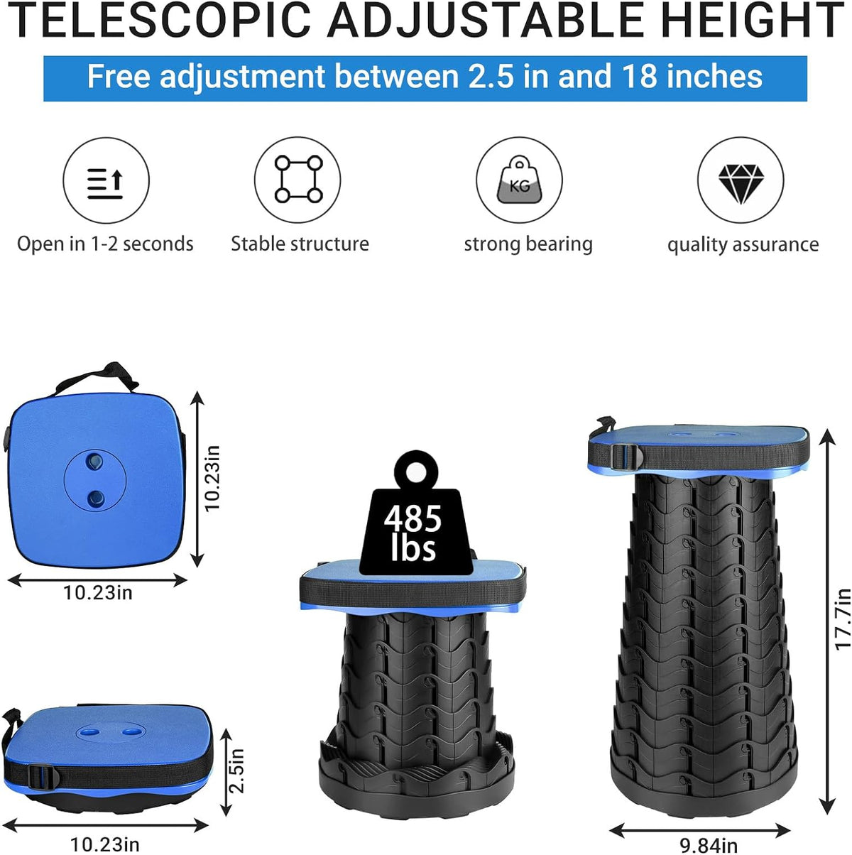 Upgraded Folding Stool - 485lbs Load Capacity,Telescopic Stool,Portable Collapsible Seat for Camping,Fishing,Hiking,Travel (Square-Pink)