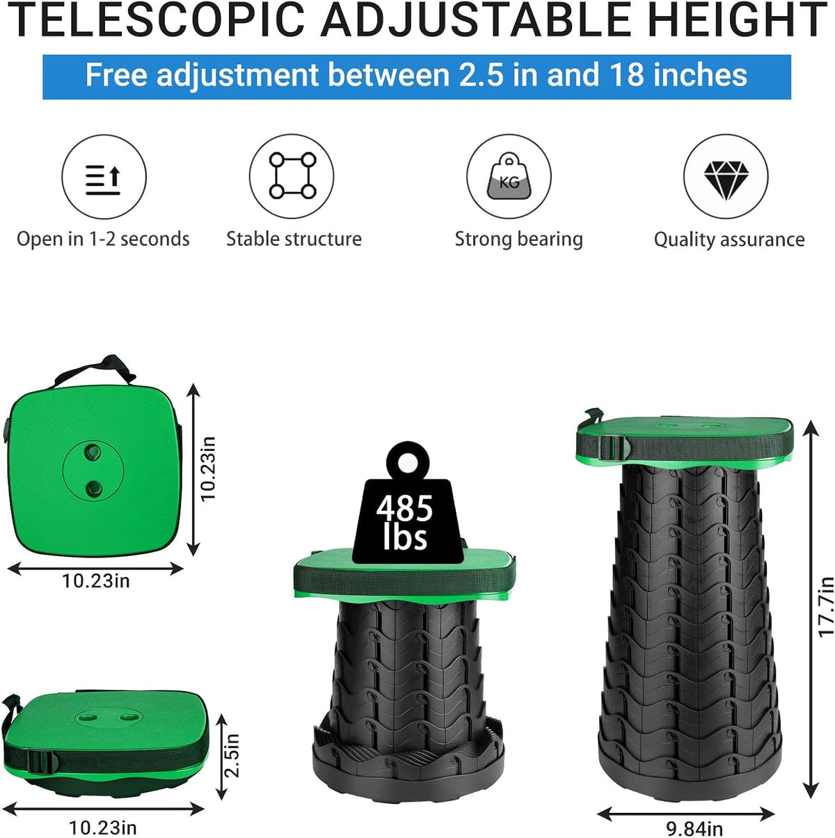 Upgraded Folding Stool - 485lbs Load Capacity,Telescopic Stool,Portable Collapsible Seat for Camping,Fishing,Hiking,Travel (Square-Pink)