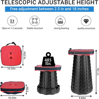 Upgraded Folding Stool - 485lbs Load Capacity,Telescopic Stool,Portable Collapsible Seat for Camping,Fishing,Hiking,Travel (Square-Pink)