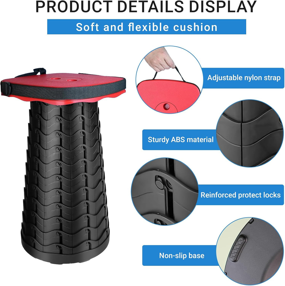 Upgraded Folding Stool - 485lbs Load Capacity,Telescopic Stool,Portable Collapsible Seat for Camping,Fishing,Hiking,Travel (Square-Pink)