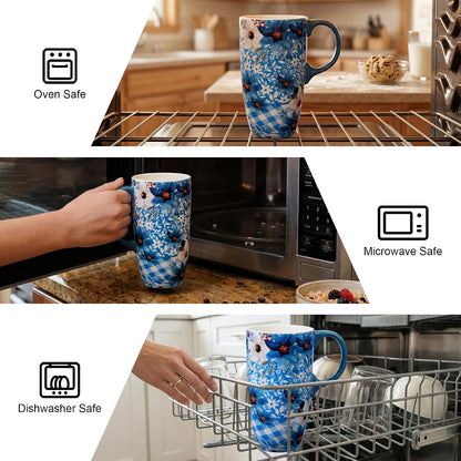 17 oz Ceramic Travel Mug with Lid and Handle | Tall Coffee Mug, Microwave & Dishwasher Safe, Botanical Floral Coffee Cup, Gift Box Included