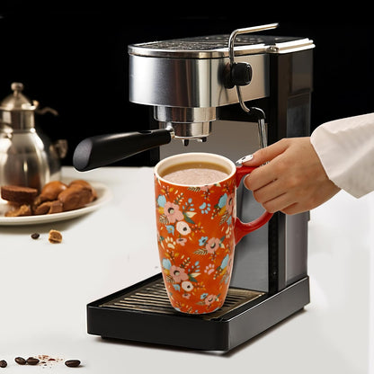 17 oz Ceramic Travel Mug with Lid and Handle | Tall Coffee Mug, Microwave & Dishwasher Safe, Botanical Floral Coffee Cup, Gift Box Included