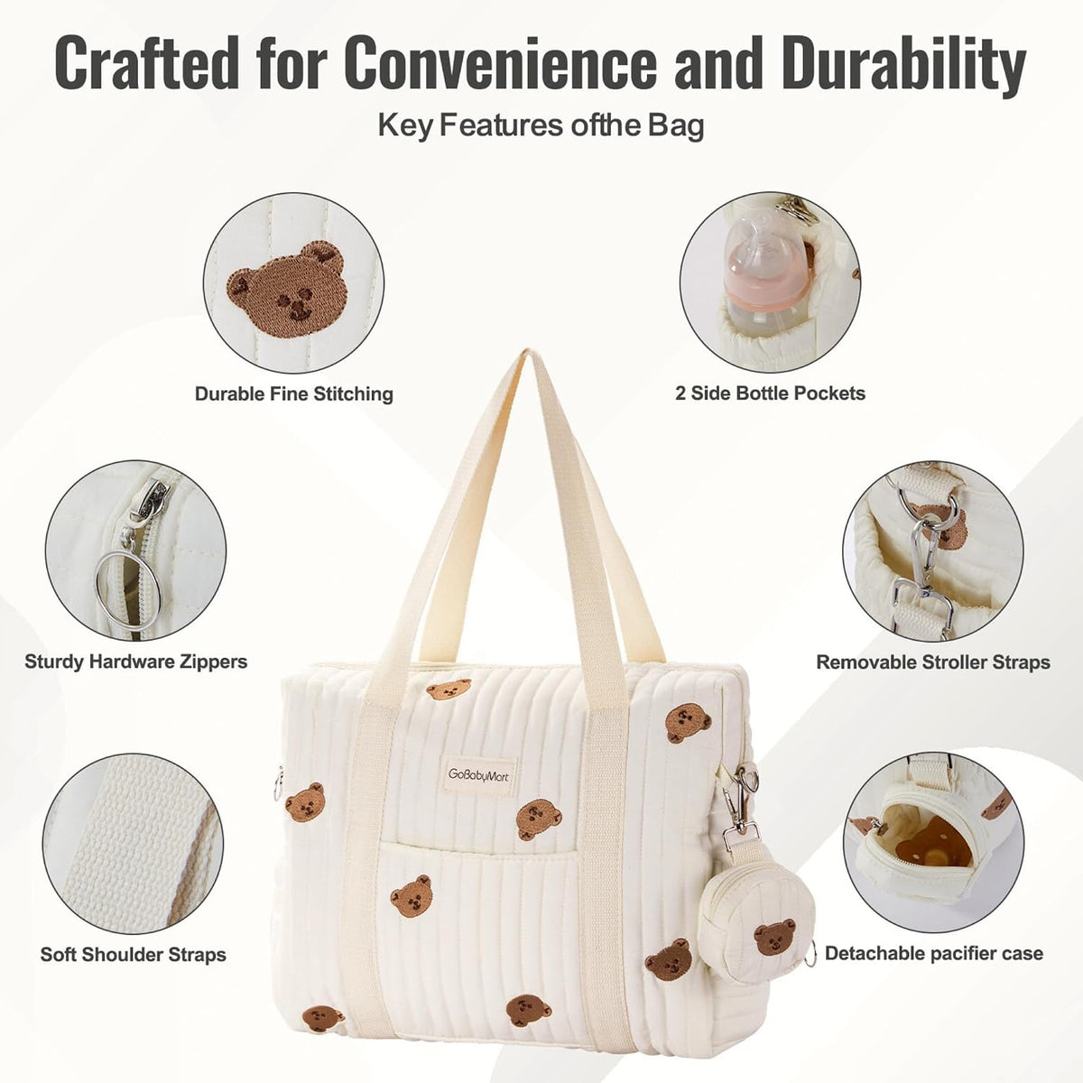 3pc Diaper Bag Tote Set, Hospital Bag for Labor & Delivery, Maternity Travel Bag with Changing Pad & Pacifier Case
