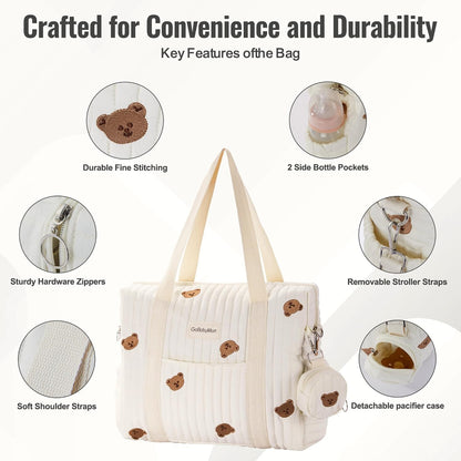 3pc Diaper Bag Tote Set, Hospital Bag for Labor & Delivery, Maternity Travel Bag with Changing Pad & Pacifier Case