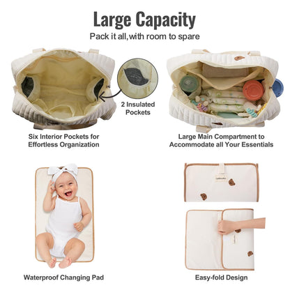3pc Diaper Bag Tote Set, Hospital Bag for Labor & Delivery, Maternity Travel Bag with Changing Pad & Pacifier Case