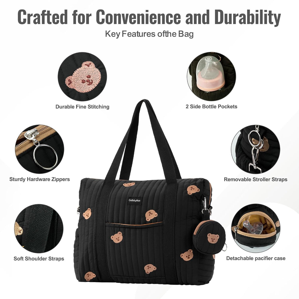 3pc Diaper Bag Tote Set, Hospital Bag for Labor & Delivery, Maternity Travel Bag with Changing Pad & Pacifier Case