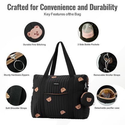 3pc Diaper Bag Tote Set, Hospital Bag for Labor & Delivery, Maternity Travel Bag with Changing Pad & Pacifier Case